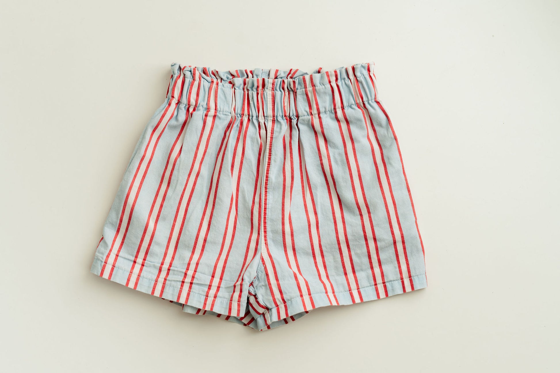 Red and Blue toddler boys striped shorts, adjustable waistband, functional pockets