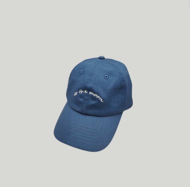 'to the moon' blue toddler caps